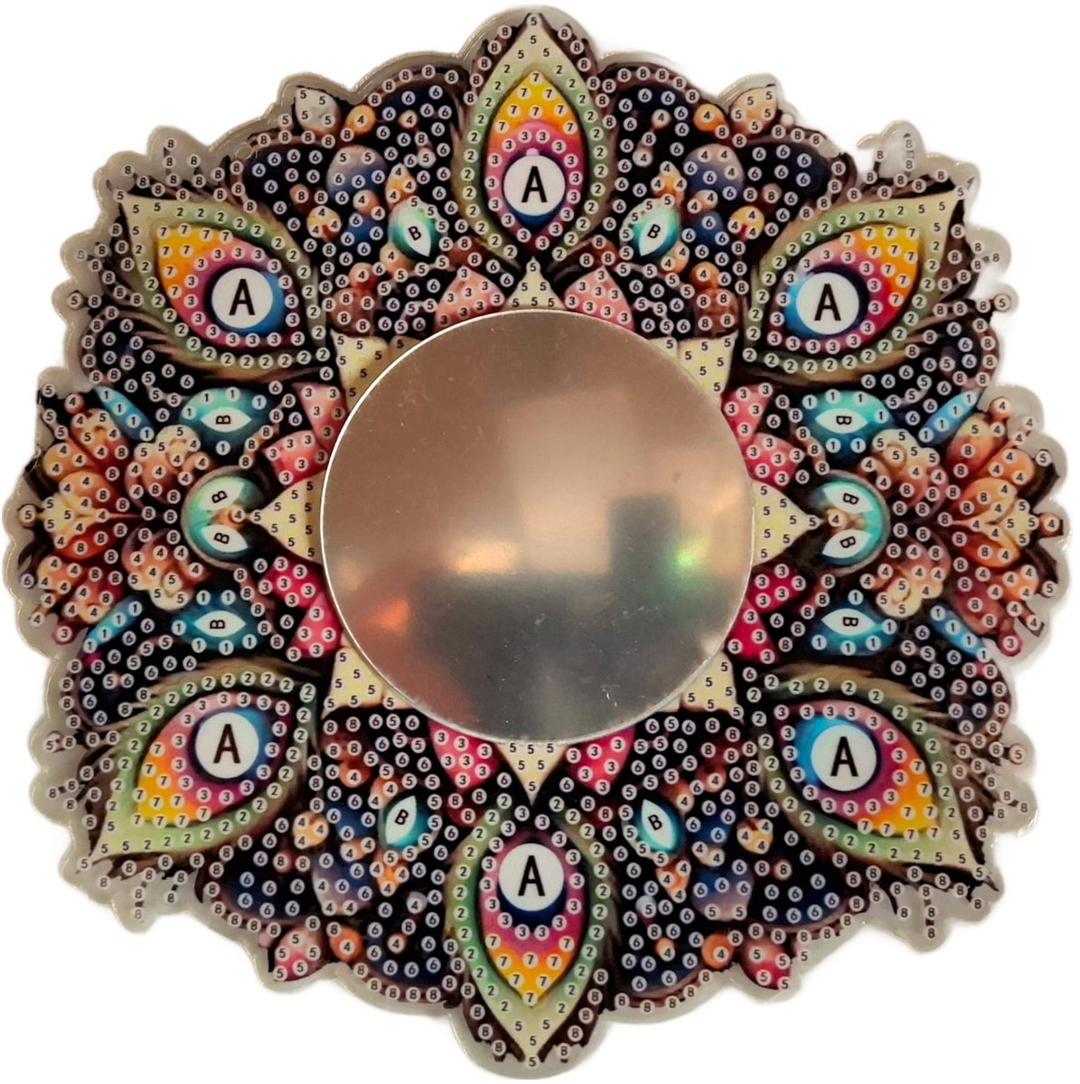 Diamond painting - 19 x 19 cm - Spiegel donker - Mandala pauw ogen - Met kleur diamanten bling - Diamond painting volwassenen - Hobby - Knutselen - Vrije tijd - Puzzel