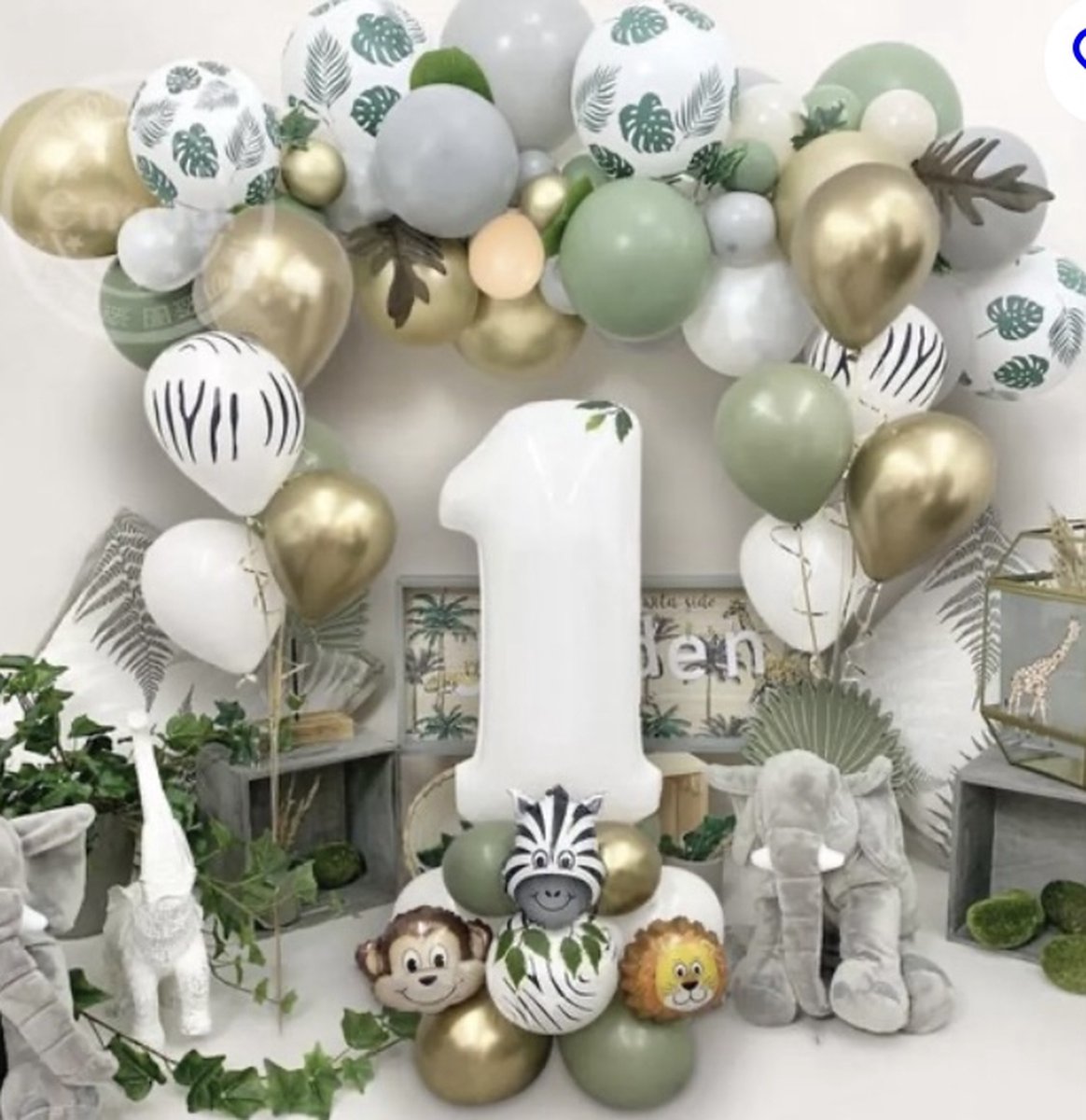 Jungle ballonen 52 stuks - 1 jaar cijfer ballon