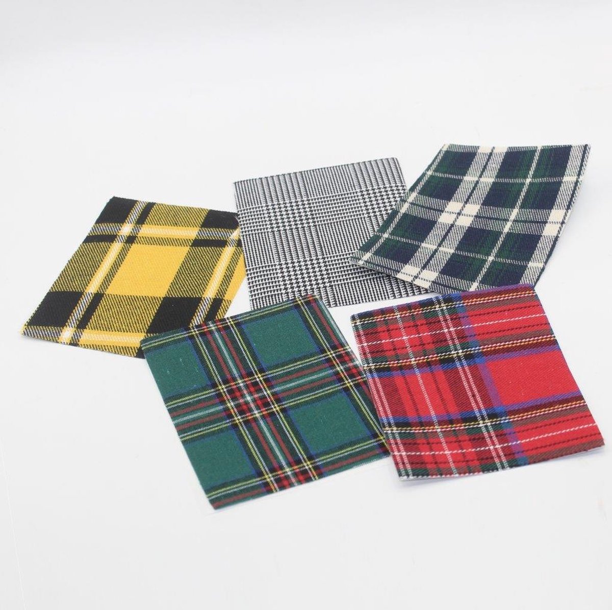 Set van 5 paar OPSTRIJKBARE REPARATIEDOEKEN, Jeans, TARTAN print, handgemaakt, wasbaar, HOTFIX