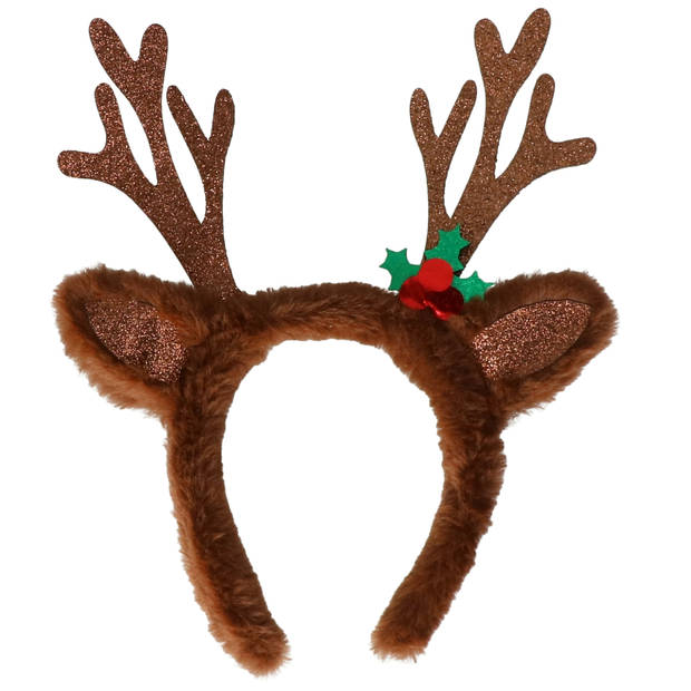 Christmas Decoration Kerst diadeem - rendier gewei - donkerbruin - Verkleedattributen