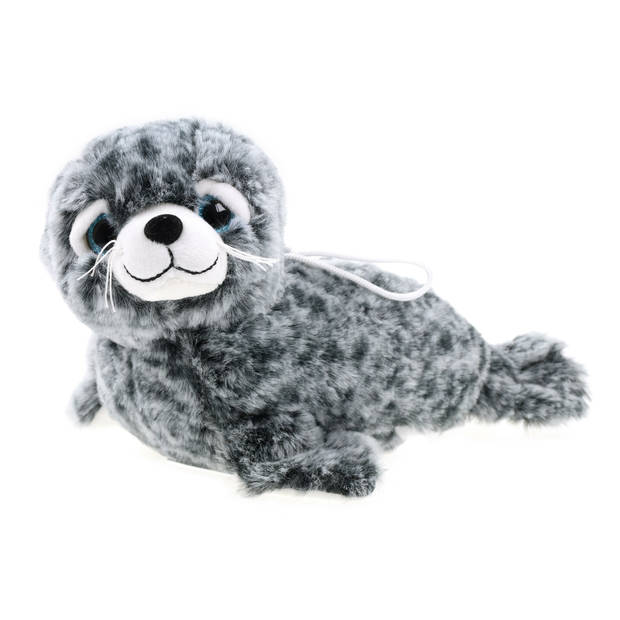 Creation pluche Zeehond knuffeldier - grijs/wit - liggend - 25 cm - Knuffel zeedieren