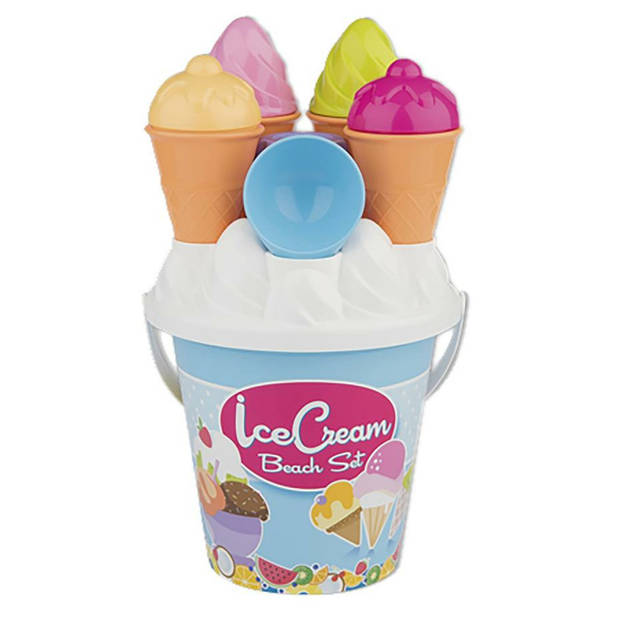 Strand/zandbak speelgoed - emmer met vormpjes en ijsvormpjes - blauw - plastic - Zandspeelsets