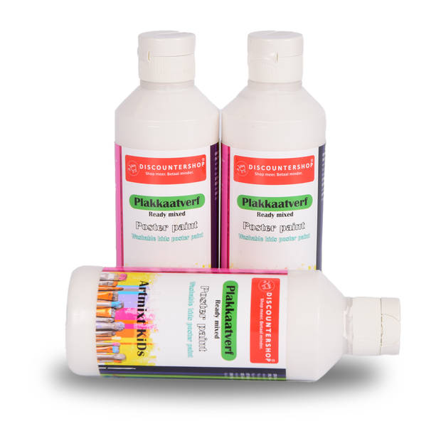 Witte Plakkaatverf Set 3x Elke Set 250 ml Verf op Waterbasis met Ondoorzichtige Consistentie 5cm Breedte 16cm