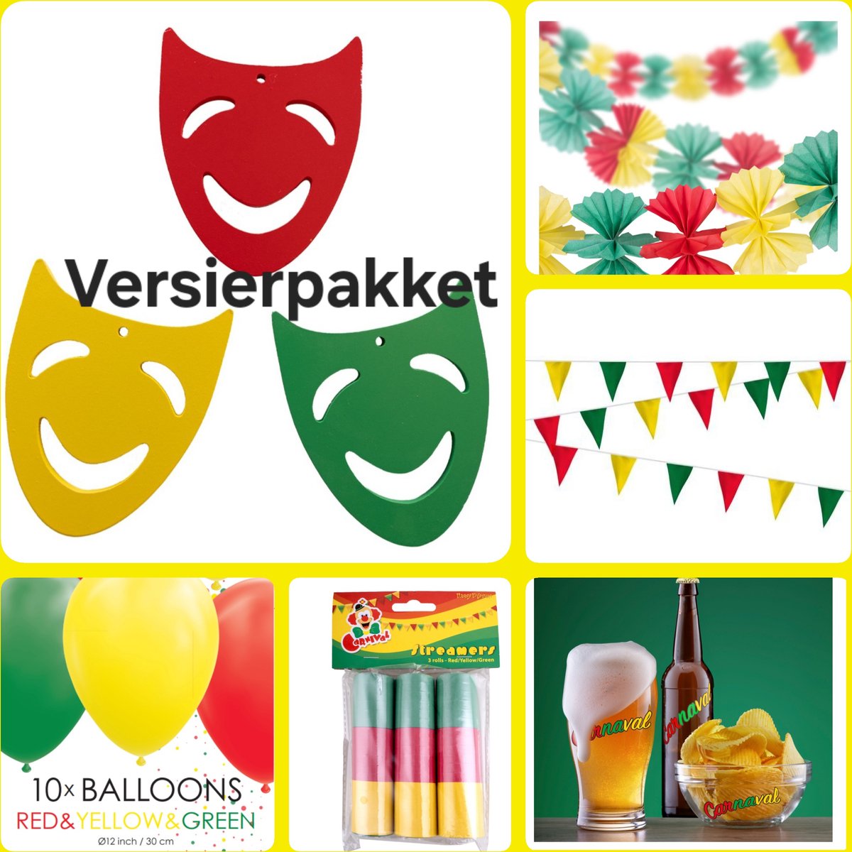 Carnaval Feestpakket, Feestversiering, Rood/ Geel/ Groen, Horeca