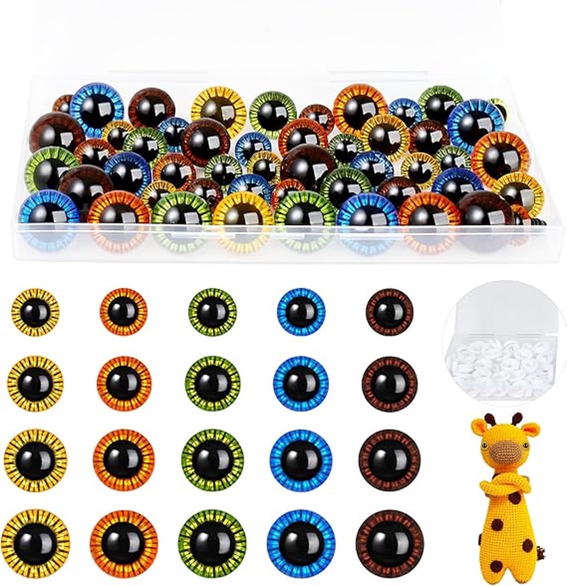 Veiligheidsogen 80st 10mm-18mm Veiligheidsogen voor Amigurumi Plastic Ambachten, Gekleurde Veiligheidsogen voor Haken met Ringen, Haakogen voor Pluche Knuffels, Gevulde