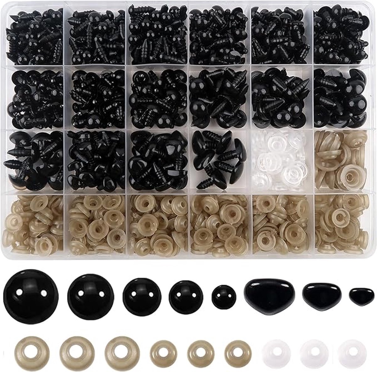 Veiligheidsogen en Neus met Ringen Amigurumis Plastic 336 stuks Ogen Zwart 6 tot 12mm voor Dieren Pluche Poppen Handwerk
