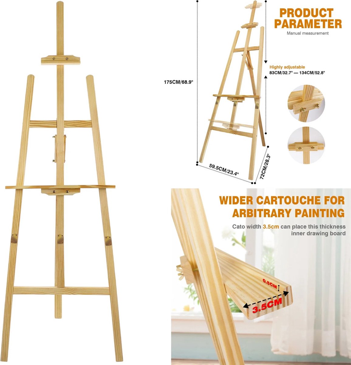 Verf ezel - Studio ezel -   -   175 cm Ezel Voor Volwassenen Schilderen Schildersdoek -  s - Verf - Verven - Schilderset - Atelierezel - Veldezel - Verstelbaar - Inklapbaar