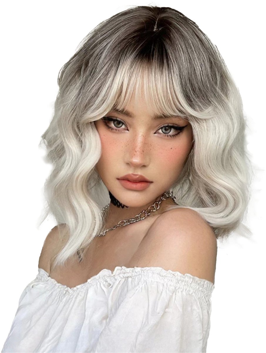 Korte Krullende Pruik - Synthetische Mode Pruiken - Natuurlijk ogende Krullen - Witgoud