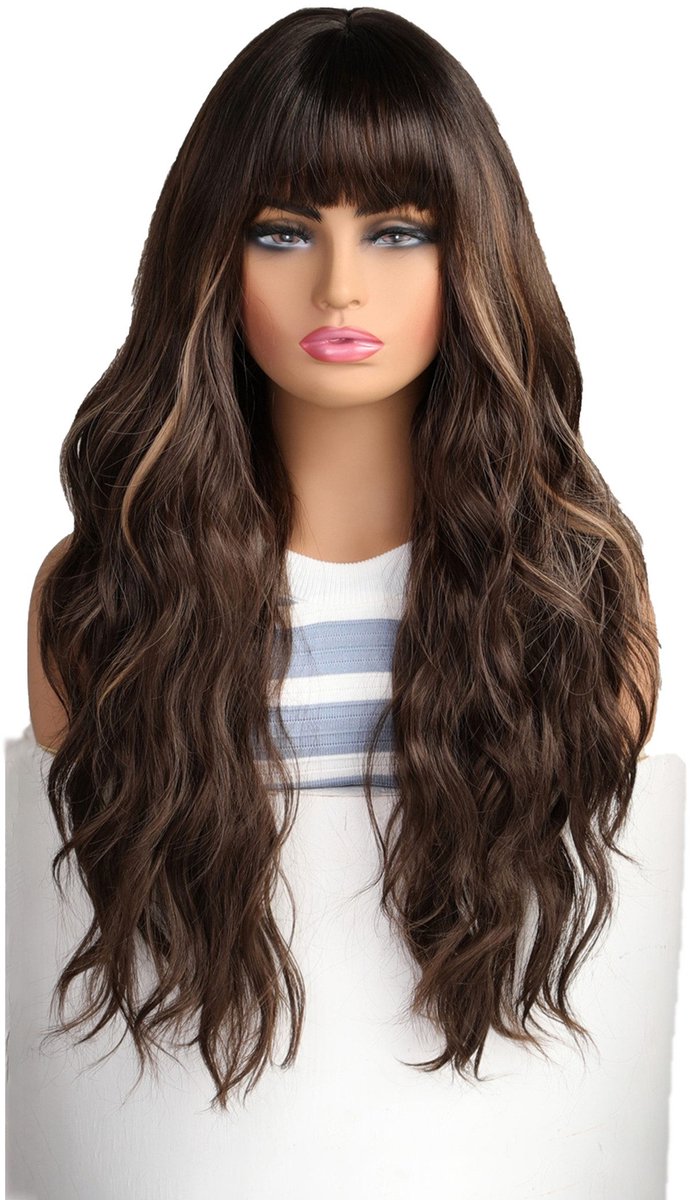 Lange Krullende Pruik voor Vrouwen - Natuurlijke Grote Golven in Bruin - Perfect voor Cosplay & Dagelijks Gebruik