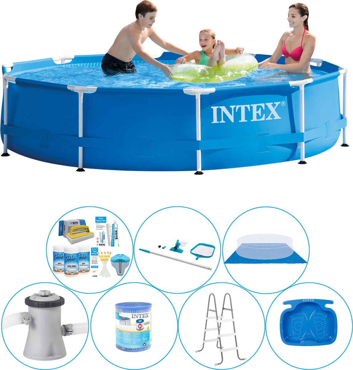 Zwembad Bundel - 8-delig -  Metal Frame Rond 305x76 cm