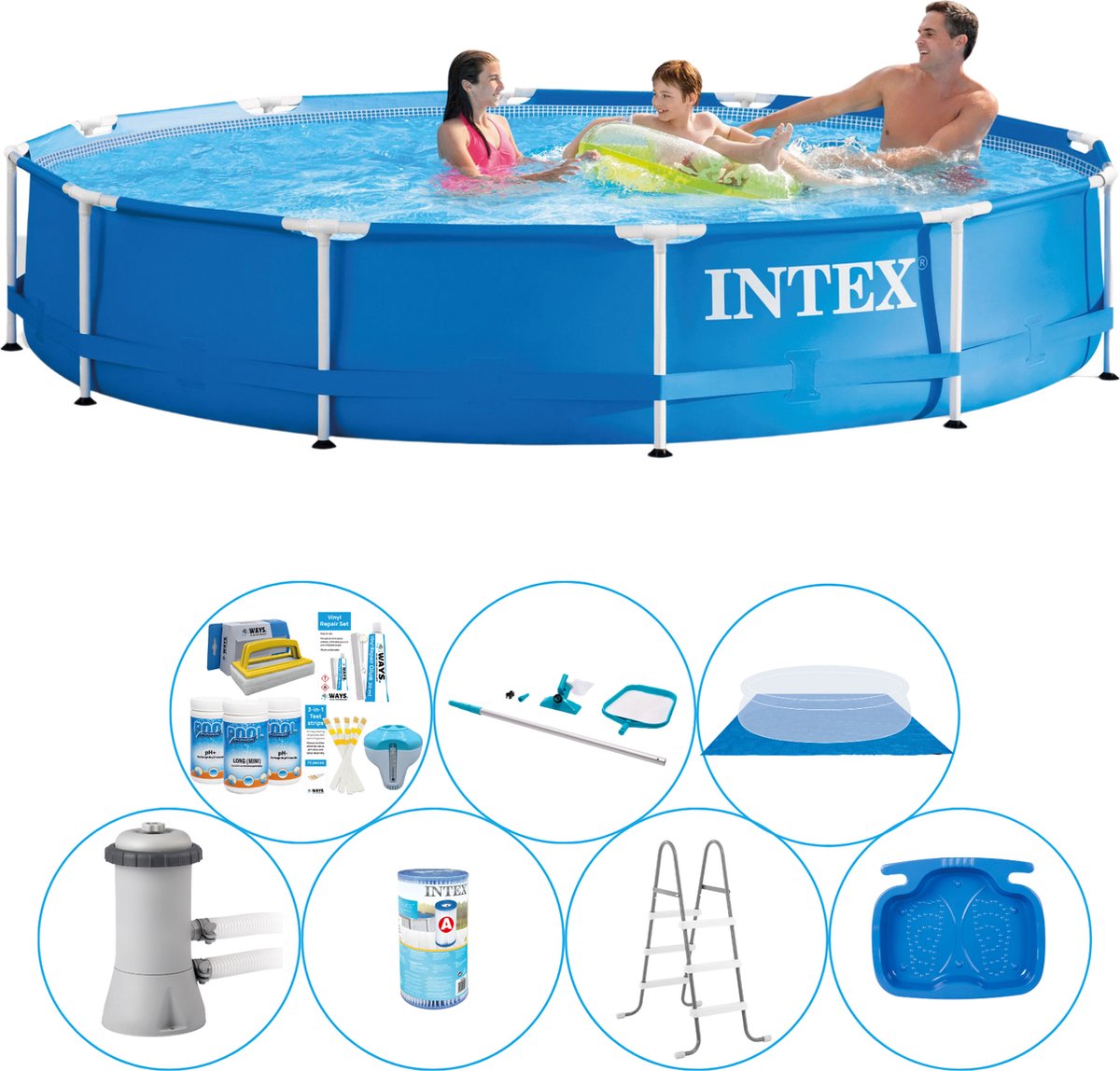 Zwembad Bundel - 8-delig -  Metal Frame Rond 366x76 cm