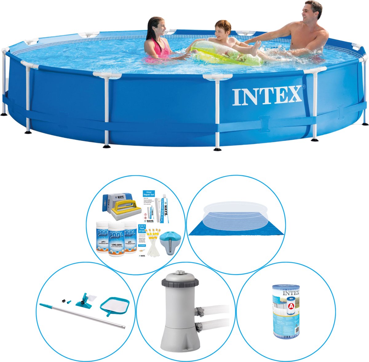 Zwembad Combi Deal - 6-delig -  Metal Frame Rond 366x76 cm