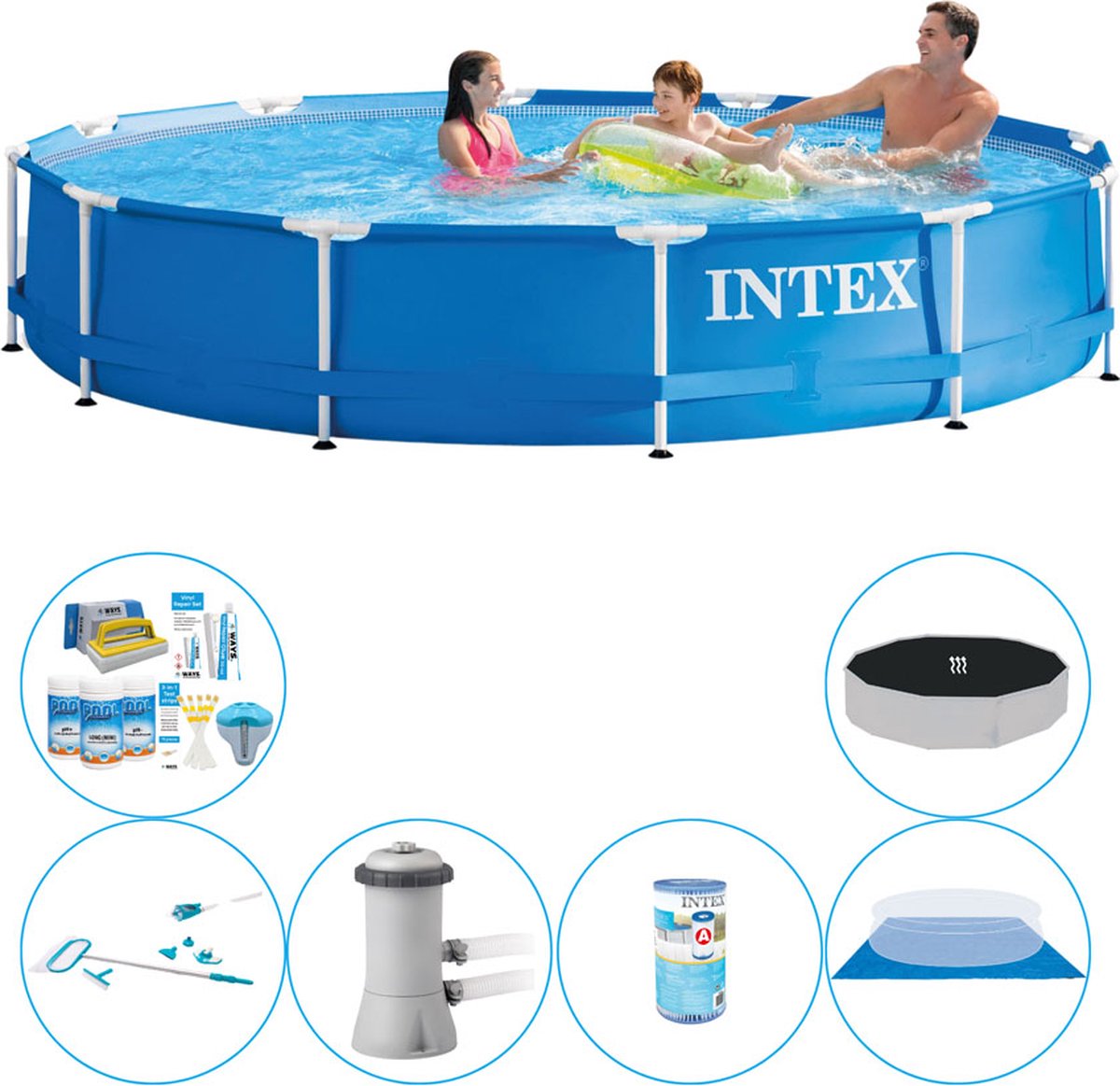 Zwembad Combinatie Set -  Metal Frame Rond 366x76 cm