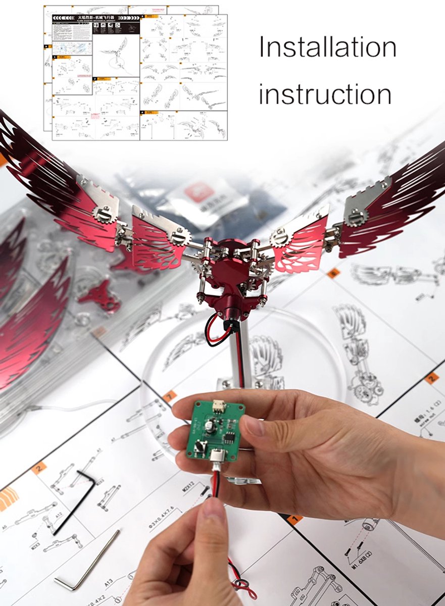 Bouwpakket Adelaar Vleugels Rood - Elektrisch Beweegbaar - DIY Modelbouw Puzzel