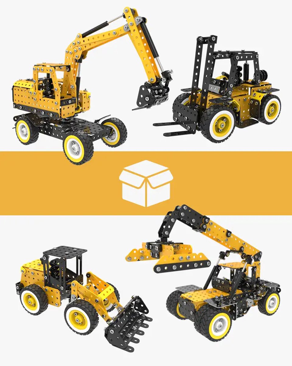 Bouwpakket Volwassenen – Bouw Machines Modelbouw Bundel – 4 Kits in 1 – Miniatuur Bouwen