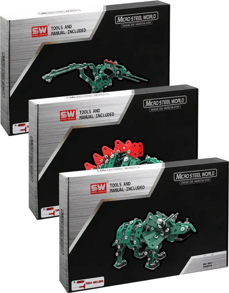 Bouwpakket Volwassenen – Dinosaurussen Modelbouw – 3 Pakketten in 1 – Miniatuur Bouwen