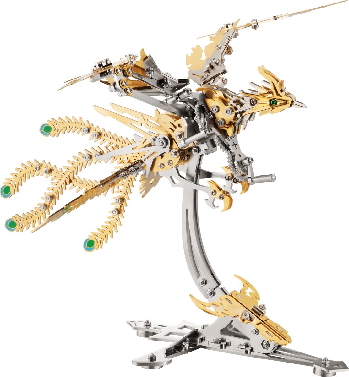 DIY Modelbouw - Metalen 3D Miniatuur Bouwpakket Feniks Vogel Goud – 350+ Onderdelen - Beweegbaar