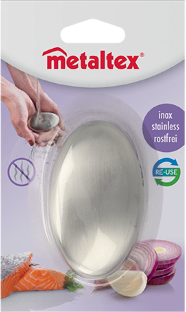 Metaltex RVS zeepje geurverwijderaar voor handen zilver.