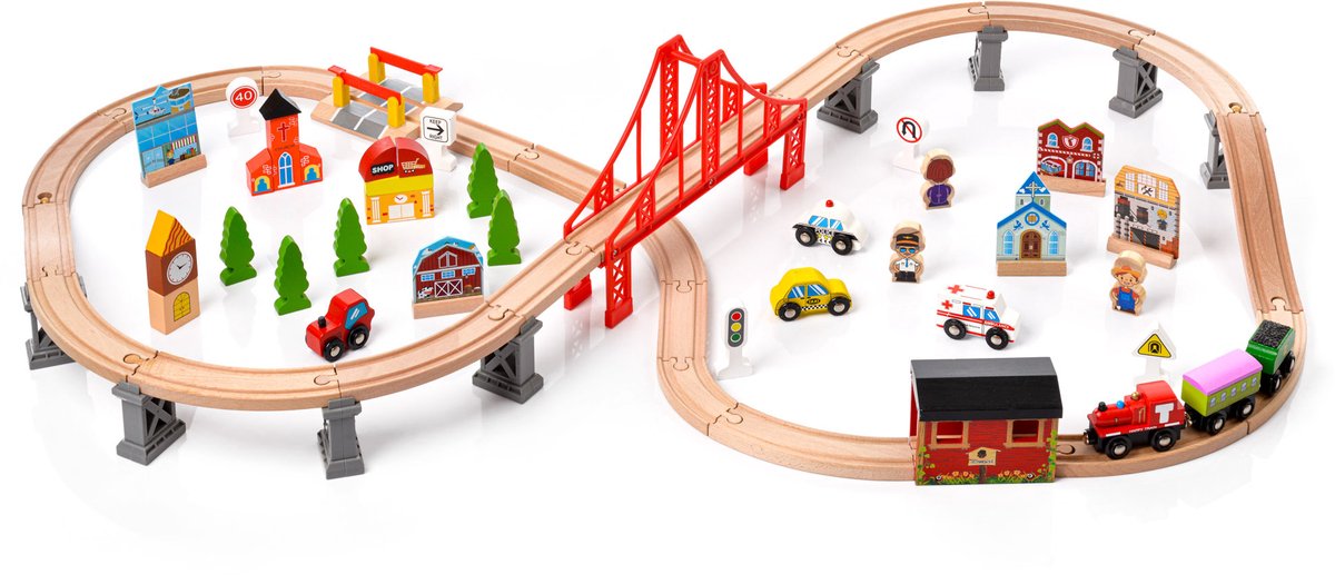 Meteor - Houten Spoorwegbaan - Speelgoed voor Kinderen - Inclusief Treinen en Accessoires