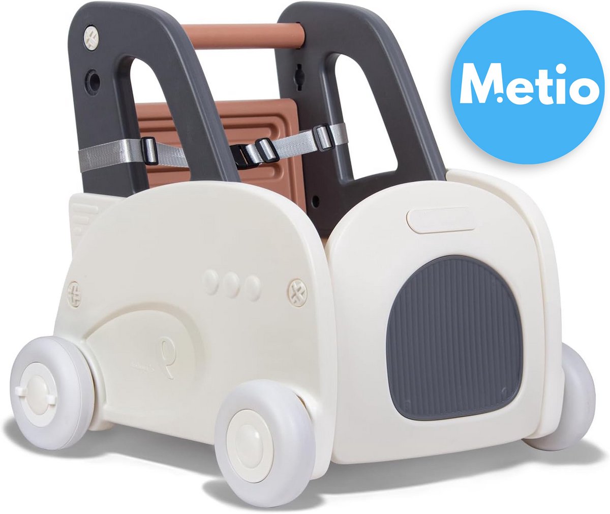 Metio - 4-in-1 Baby Loopwagen - Push & Pull Loophulp - Met Zitfunctie & Verstelbare Snelheid - Multifunctioneel - Beige