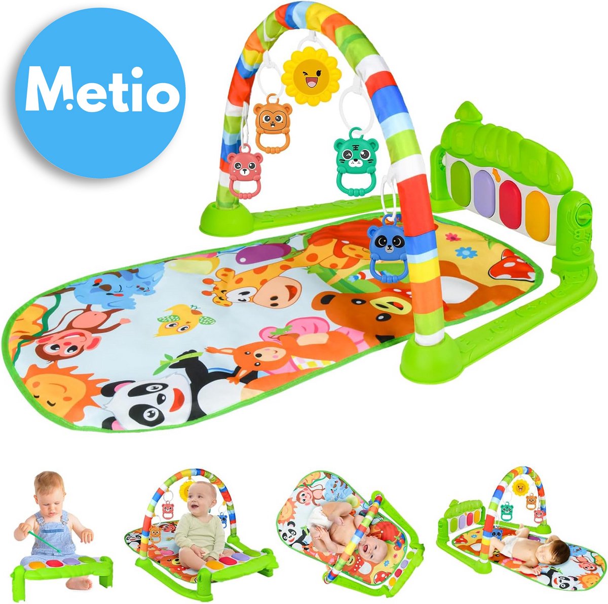 Metio - Baby Speelmat - Piano Gym met Muziek & Verlichting - Afneembaar Activiteitsspeelgoed - Vroege Ontwikkeling - Grijs/Meerkleurig