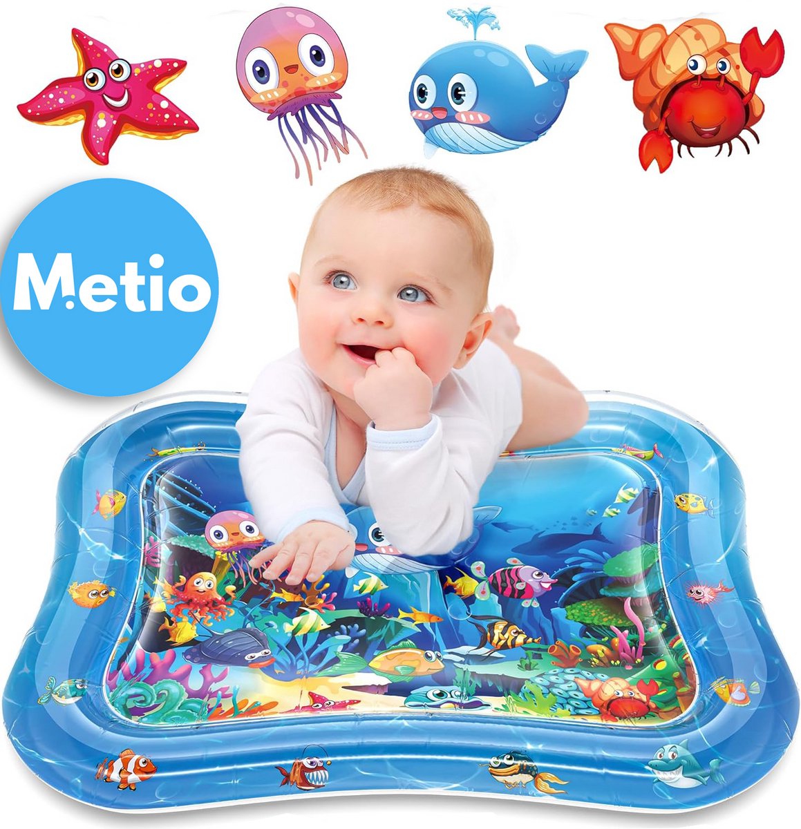 Metio - Baby Watermat - Zintuiglijk Speelgoed - Buiktijd Mat - Lekvrij & Opvouwbaar - Kleurrijk PVC