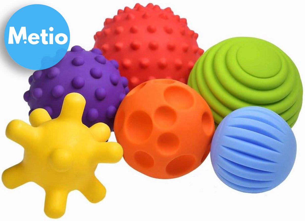 Metio - Sensorische Babyballen Set - 6 Stuks - Multi-getextureerd - PVC - Kleurrijk - Ø 8 cm