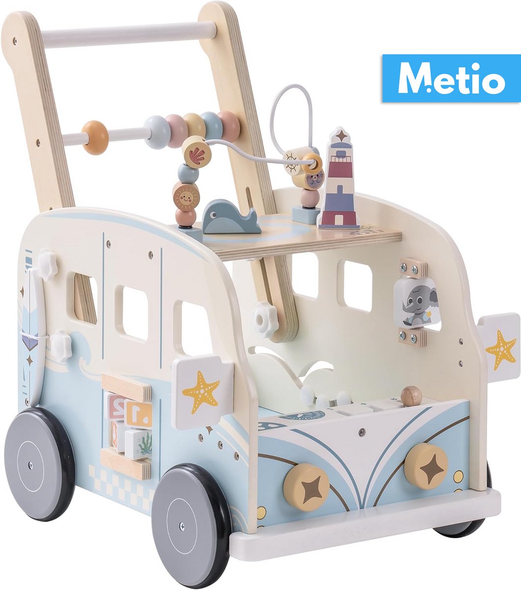 Metio Houten Loopwagen - Multifunctionele Babyloophulp - Speeltoestellen Activiteitencentrum-set - 10 maanden - 1-2 jaar