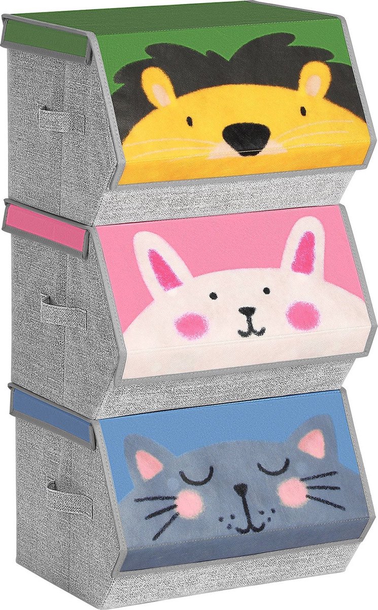 Set van 3 Stoffen Dozen voor Kinderen - met Deksel - Dieren