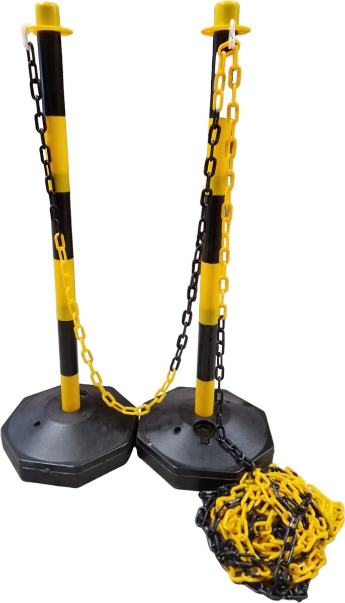 Afzetpalen set – 2 palen incl. 12.5 meter ketting - geel/zwart - Mexxo