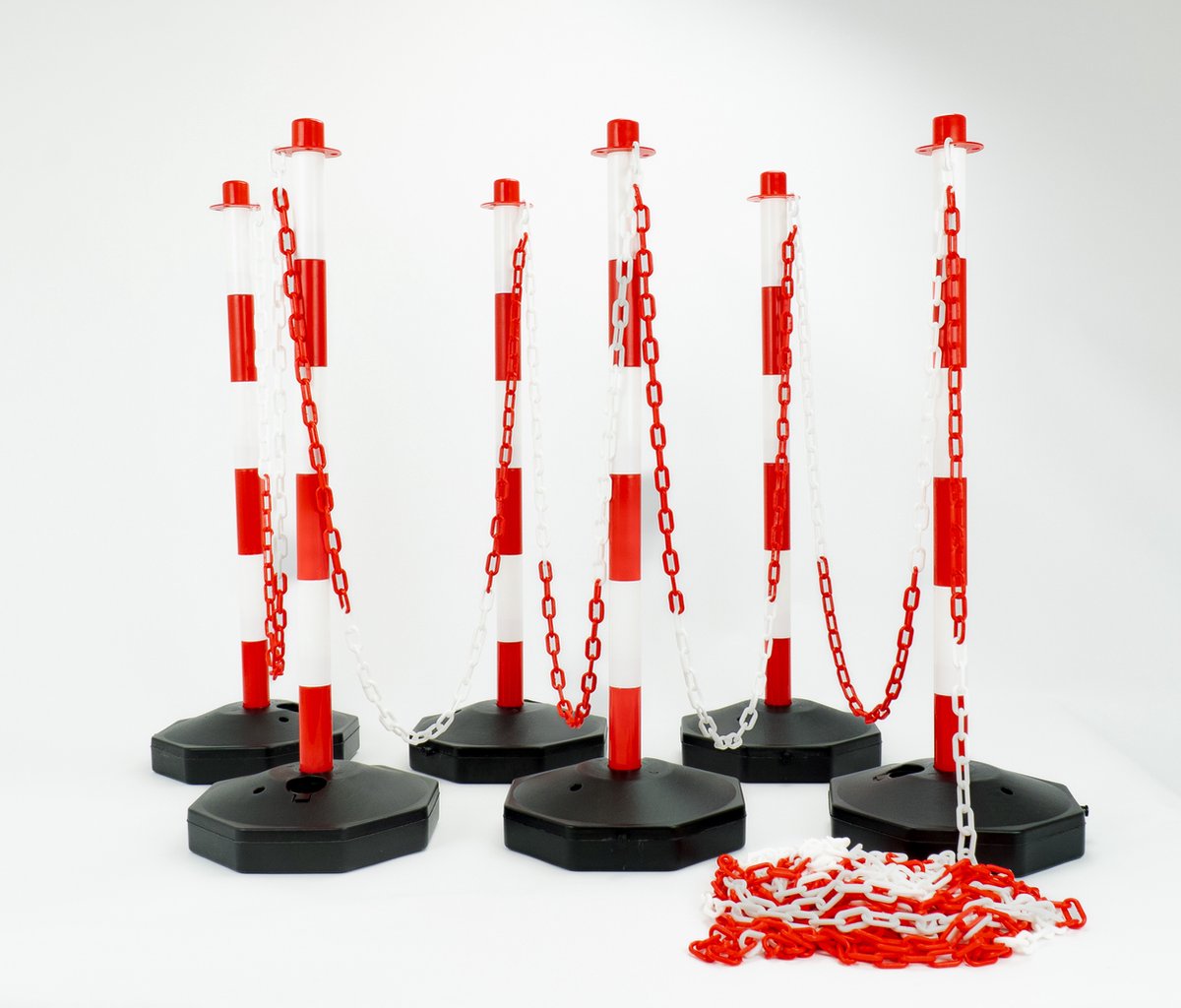 Afzetpalen set – 6 palen incl. 25 meter ketting - Rood/wit - Mexxo