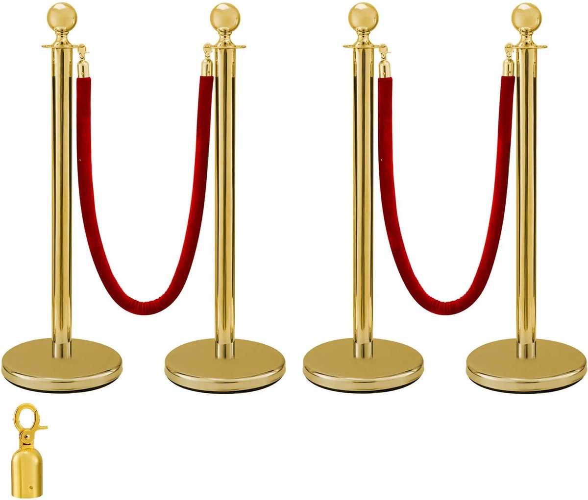 Mexxo® Afzetkoord - Afzet Palen - Rode Loper - Standaard met Fluwelen Touw - Stabiel - Eenvoudig - Goud/Rood