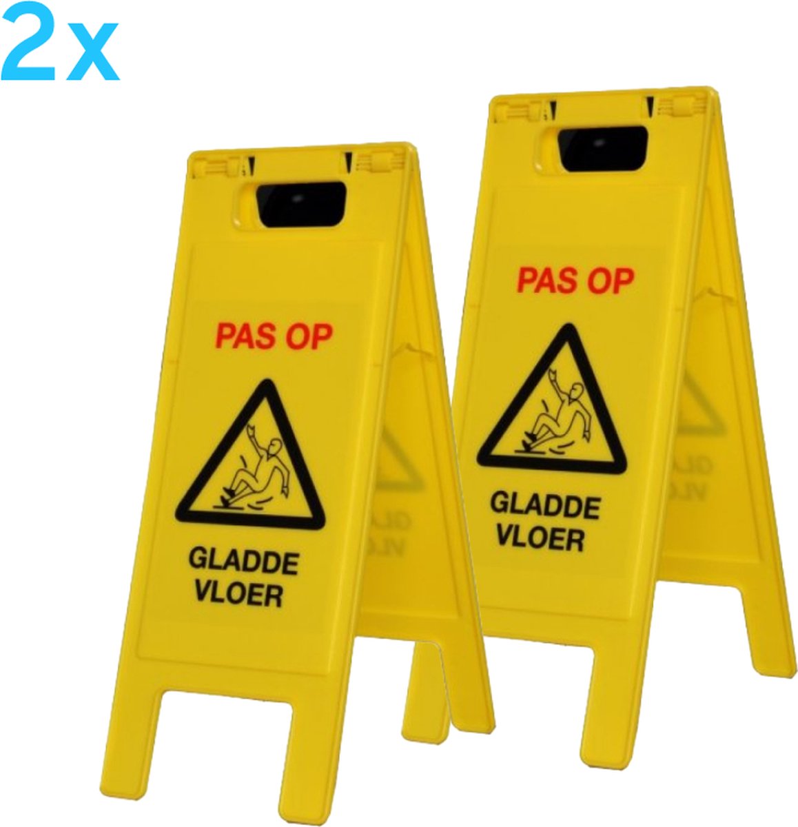 Waarschuwingsbord gladde vloer - Pas op glad - 2 stuks