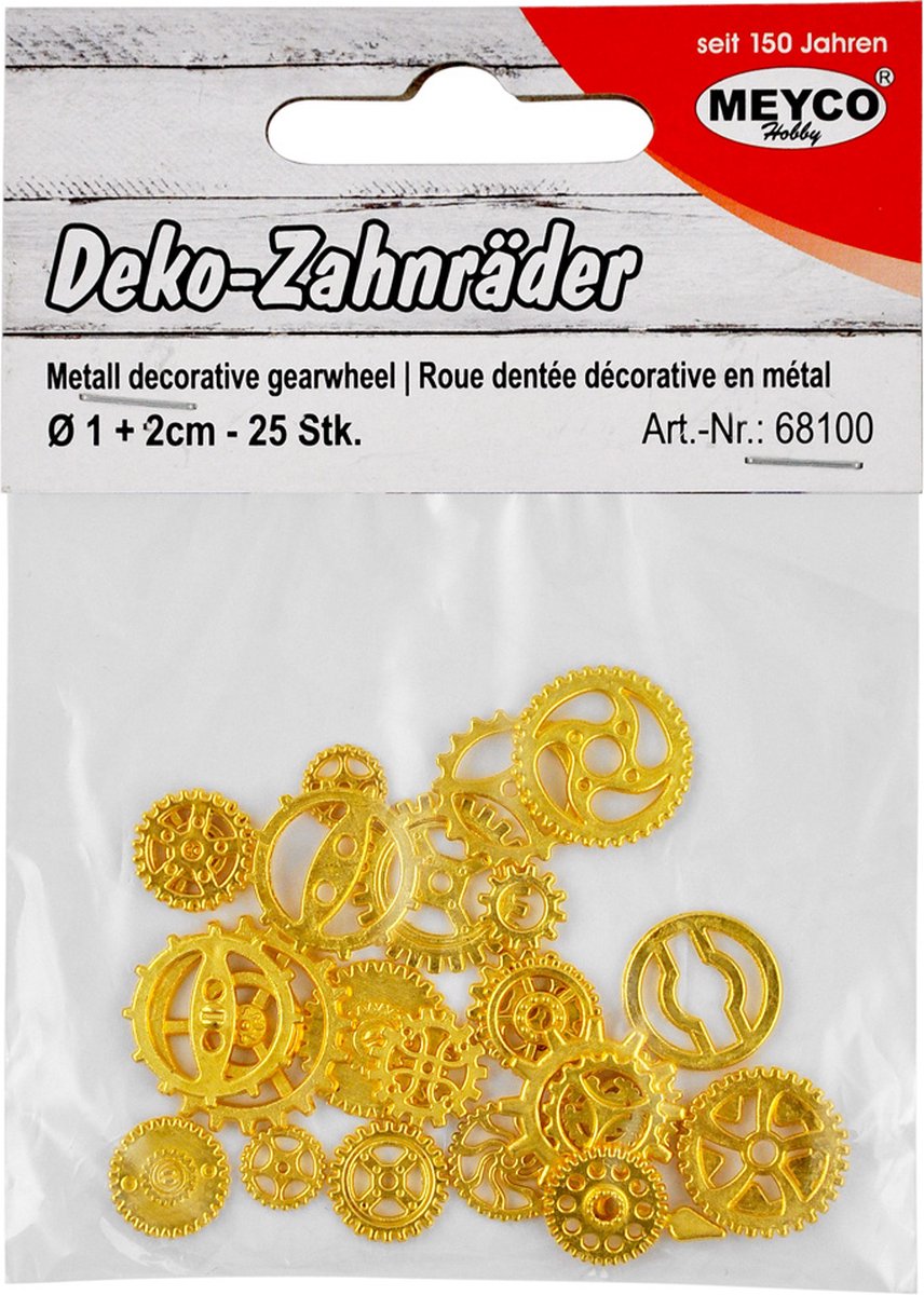 Metalen decoratieve tandwielen 25 stuks Goud - afmeting: 0,5 cm, 1,0 cm, 1,2 cm, 1,5 cm, 1,8 cm