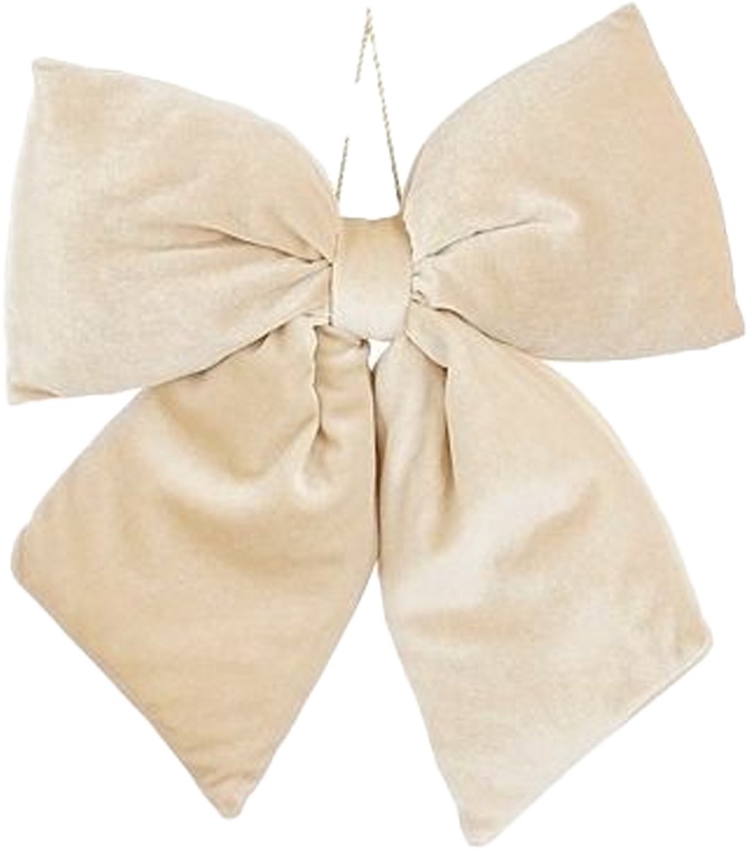 Mica Decorations Decoratie strik - creme - 30 x 34 cm - polyester velvet - strikken