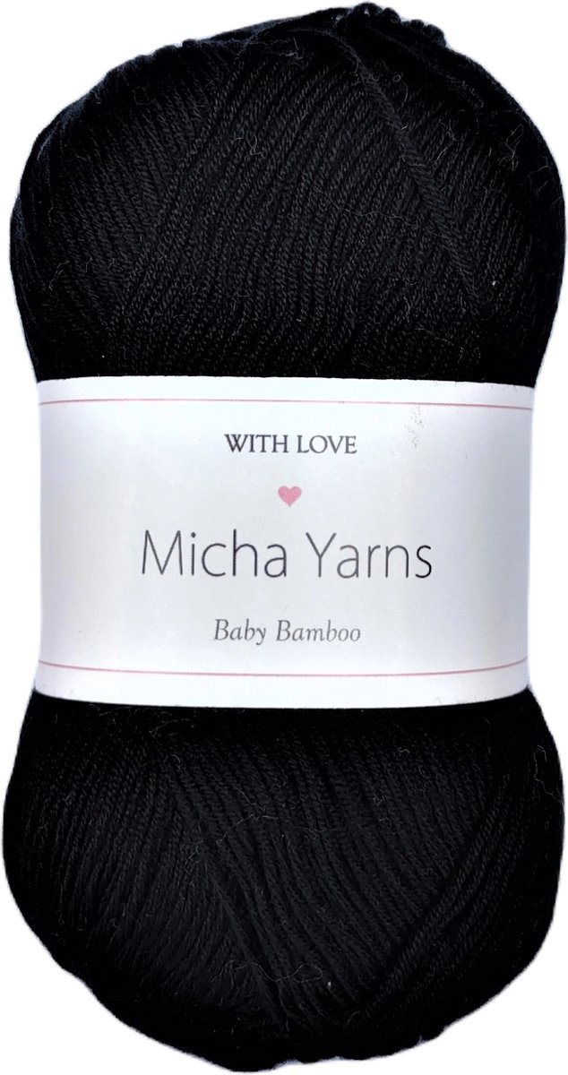 5 bollen - 70% bamboe 30% katoen haakgaren - 5 x 50gram - 185meter - Zwart (000) - Micha Yarns