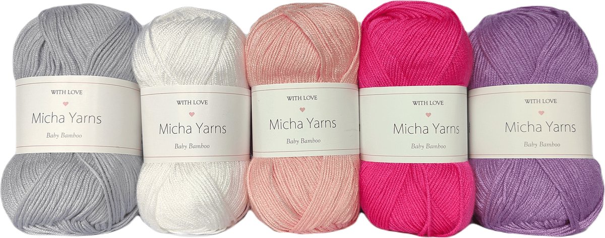 Bollen Bundel - 70% bamboe 30% katoen haakgaren - 5 bollen pakket - 5 x 50gram - Love (005) - Baby Bamboo - Micha Yarns