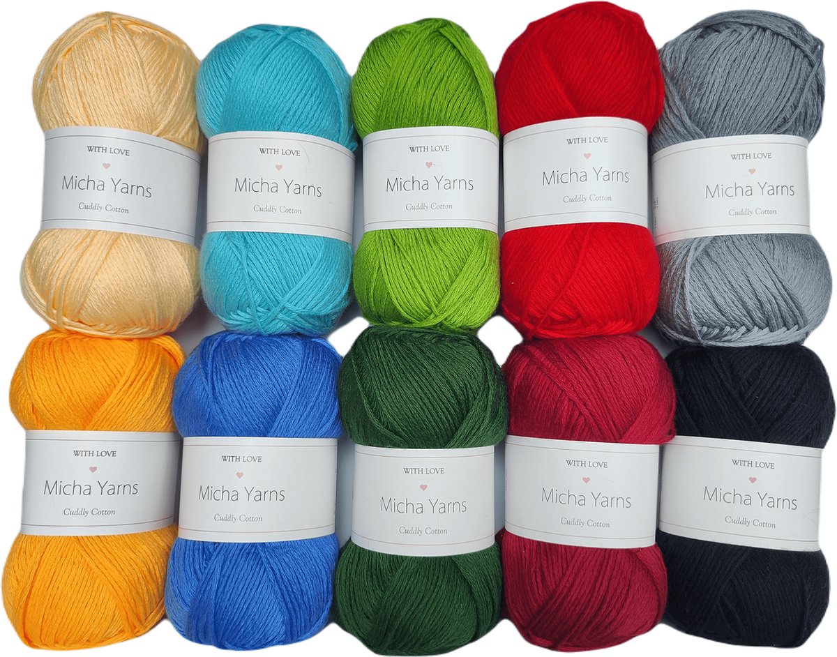 Bollen Bundel - 80% katoen 20% acryl breiwol - 10 bollen haakgaren – 10 x 100gram - Elements (002) – Cuddly Cotton - Micha Yarns