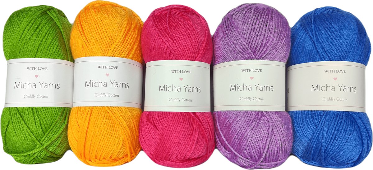 Bollen Bundel - 80% katoen 20% acryl breiwol - 5 bollen haakgaren – 5 x 100gram - Disco World (015) – Cuddly Cotton - Micha Yarns