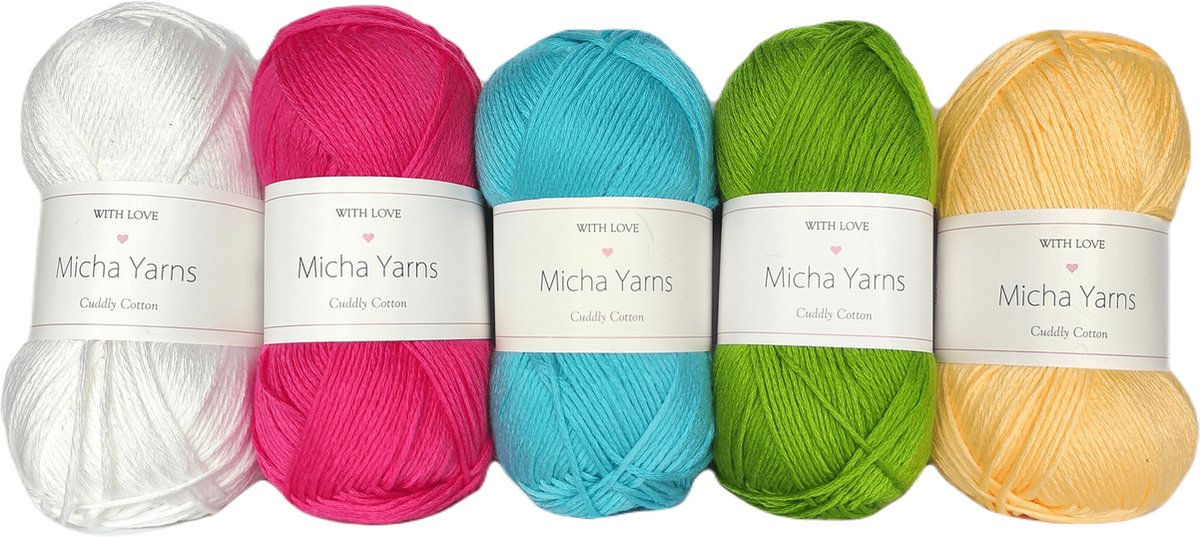 Bollen Bundel - 80% katoen 20% acryl breiwol - 5 bollen haakgaren – 5 x 100gram - Rainbow Pastel (002) – Cuddly Cotton - Micha Yarns