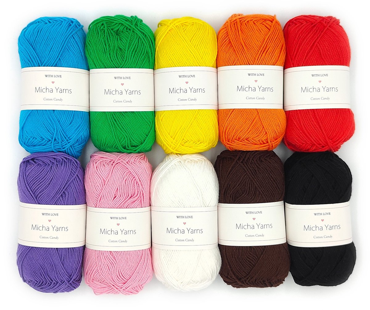 Micha Yarns - 10 bollen haakkatoen pakket - 100% katoen haakgaren - 10 x 50gram - Cotton Candy - Rainbow Bright (001)