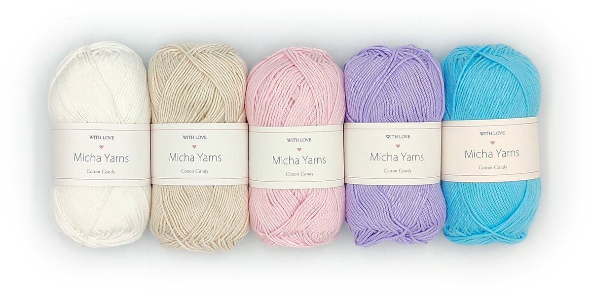 Micha Yarns - 5 bollen haakkatoen pakket - 100% katoen haakgaren - 5 x 50gram - Cotton Candy - Baby Pastel (003)