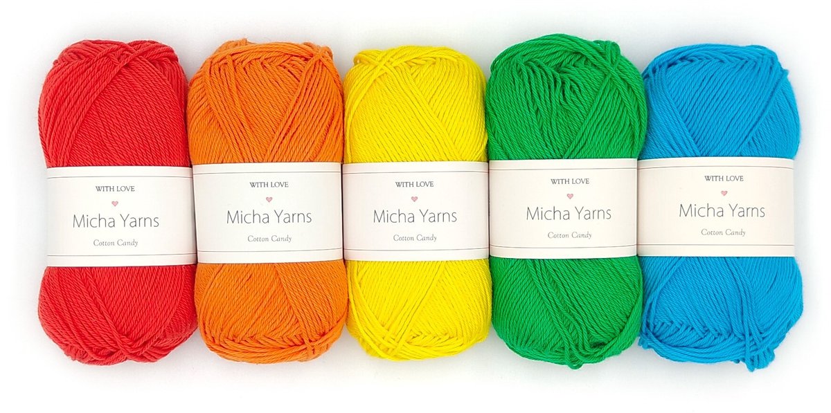 Micha Yarns - 5 bollen haakkatoen pakket - 100% katoen haakgaren - 5 x 50gram - Cotton Candy - Rainbow Bright (002)