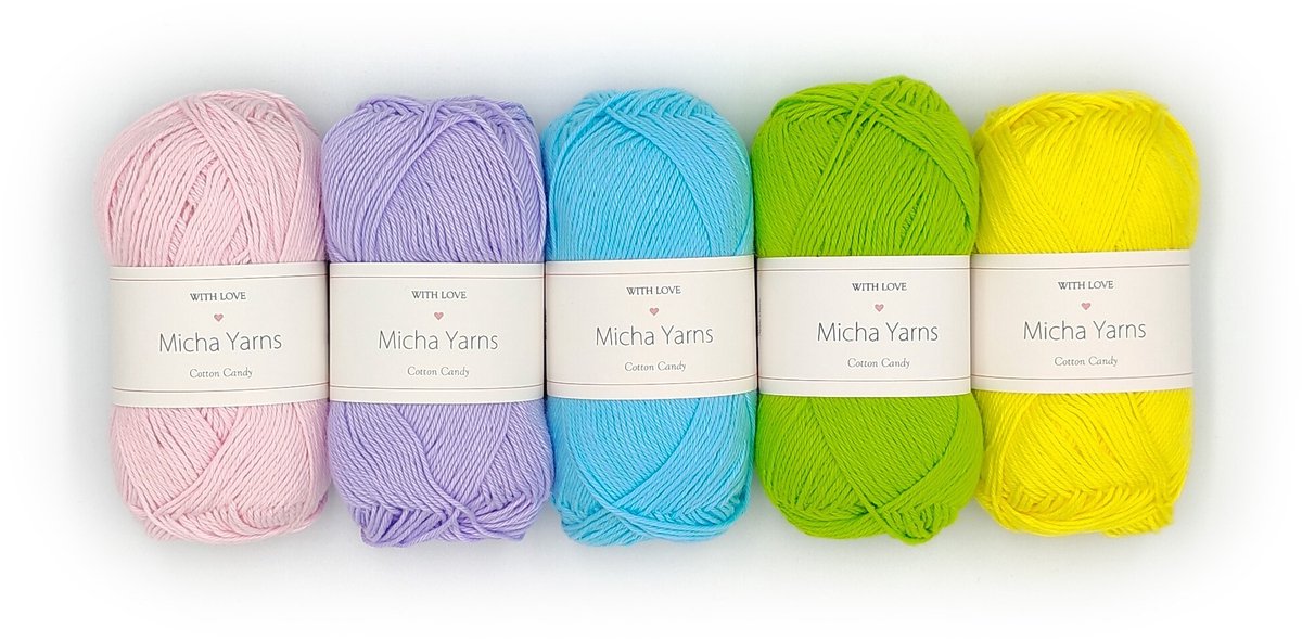 Micha Yarns - 5 bollen haakkatoen pakket - 100% katoen haakgaren - 5 x 50gram - Cotton Candy - Rainbow Pastel (004)
