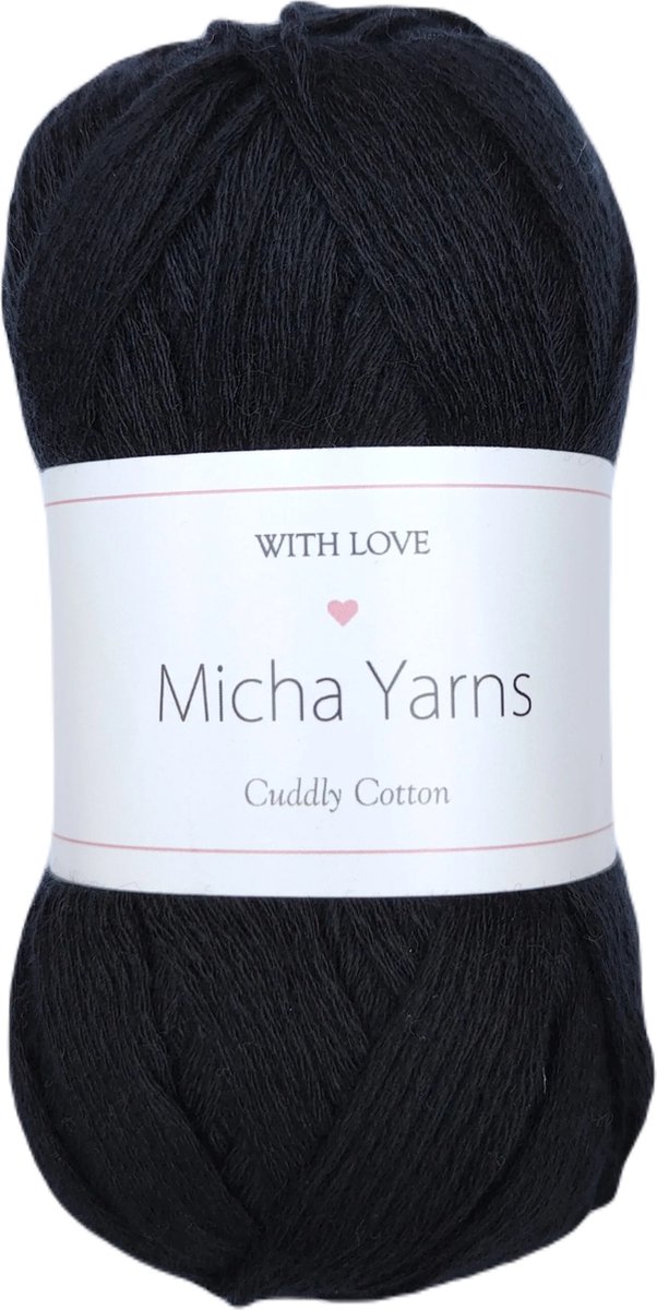 Micha Yarns - 80% katoen 20% acryl breiwol - 5 bollen - 5 x 100gram - 200 meter per bol - Zwart (000)