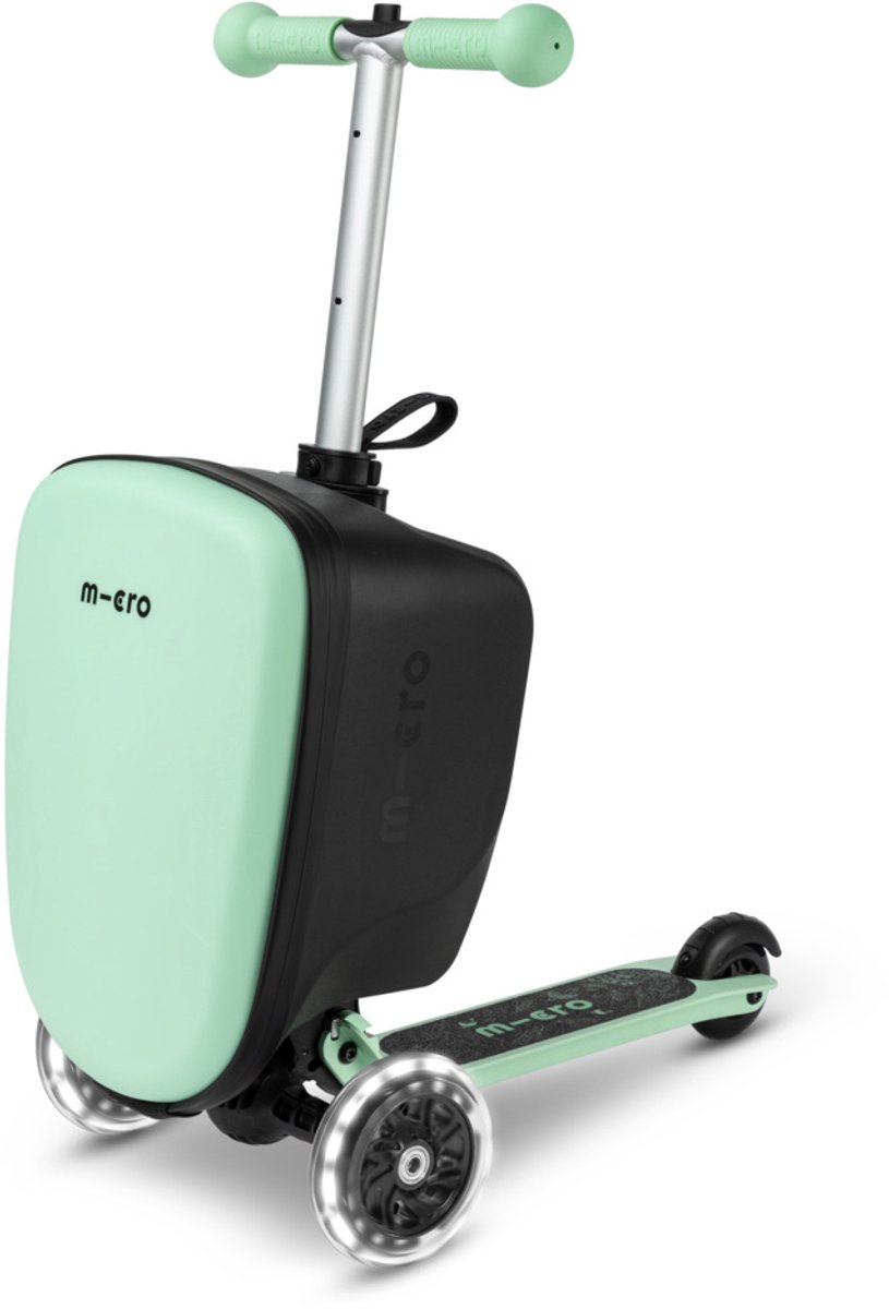 Micro kinder koffer scooter Luggage Junior LED Mint - reis speelgoed.