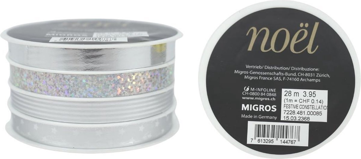 Kerst cadeaulint sierlint zilver 4 rollen x 7 meter doos 20 sets