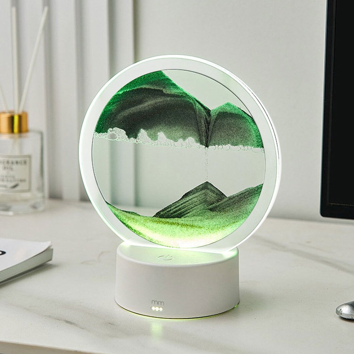 MikaMax Sandscape lamp - Zandloper - Zandkunst - Bewegend zand - LED Verlichting - Werkt met batterijen en USB - Bureau Accessoires