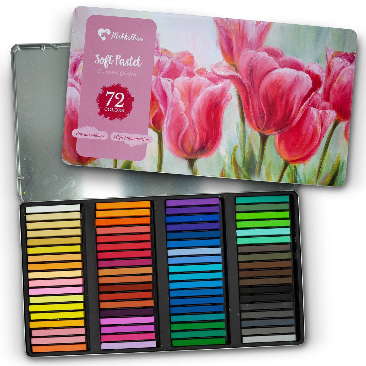 Mikkelhus Soft Pastelkrijt - Set met 72 intens gepigmenteerde kleuren krijt - Zachte pastelkrijtjes - Verpakt in een luxe blik - Voor kunstenaars en hobbyisten