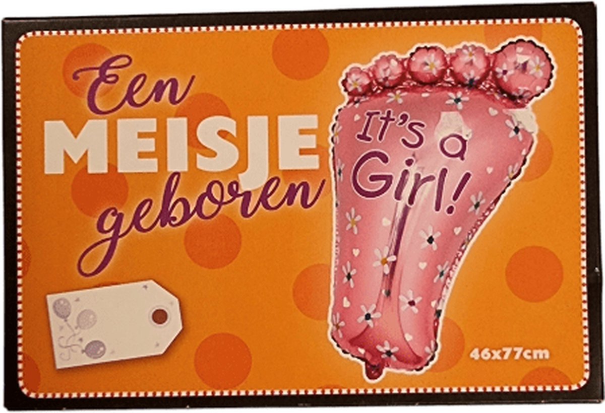 Wenskaart - folieballon - een meisje geboren - 46x77cm